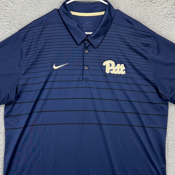 Pitt Panthers Golf Polo Shirt Mens 2XL Dri-Fit Blue Stripe Rugby Swoosh Nike